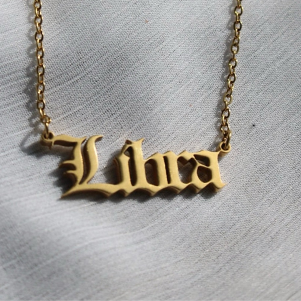 Libra Stainless Steel Gold Tone Zodiac Sign Necklace